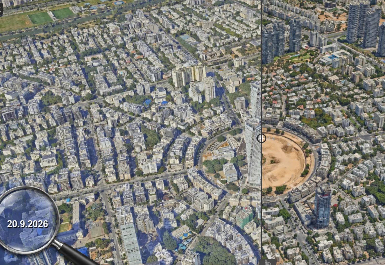מודל תלת-ממדי של ירושלים, זכוכית מגדלת מעל תאריך העדכון של המודל: 10.8.2026